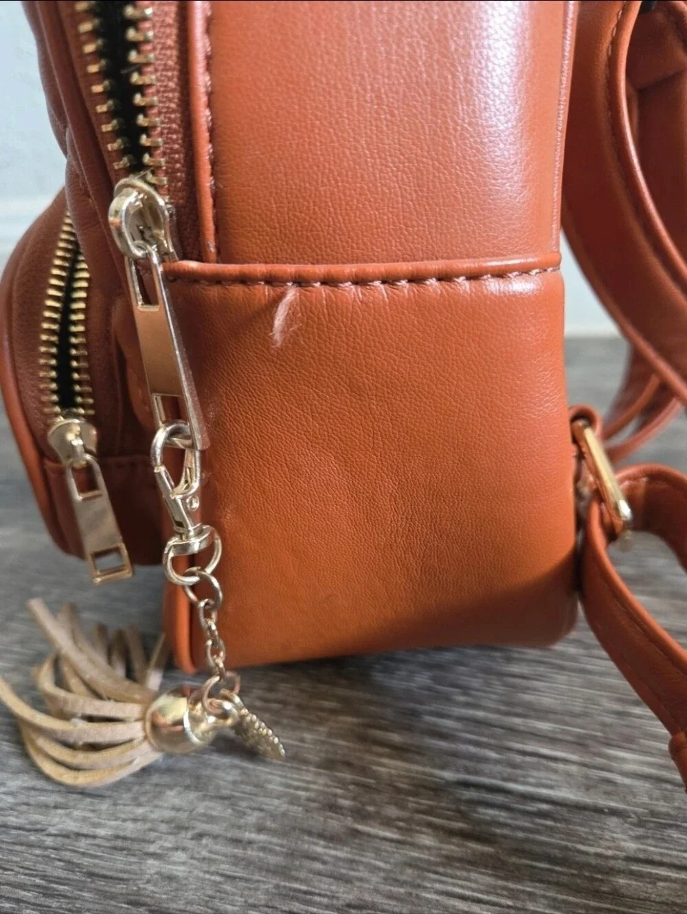 Quilted Mini Crossbody Backpack - Rust Orange